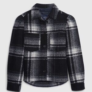 Gap Womens Puff Sleeve Cropped Wool Shirt Jacket Shacket Size XL Black Plaid.